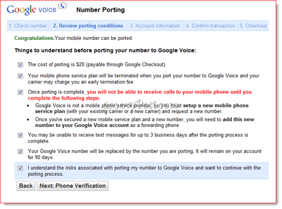 Priloži številko obstoječe številke v Google Voice
