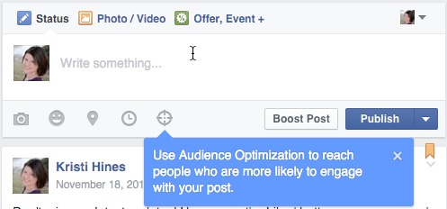 facebook optimizacija občinstva za polje za posodobitev objav
