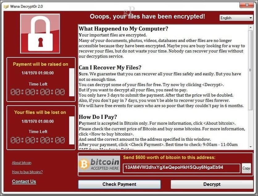 Microsoft izdaja posodobitev varnostne posodobitve za Wanacrypt Ransomware