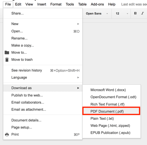 Google Drive vam omogoča izvoz katerega koli dokumenta v obliki PDF.