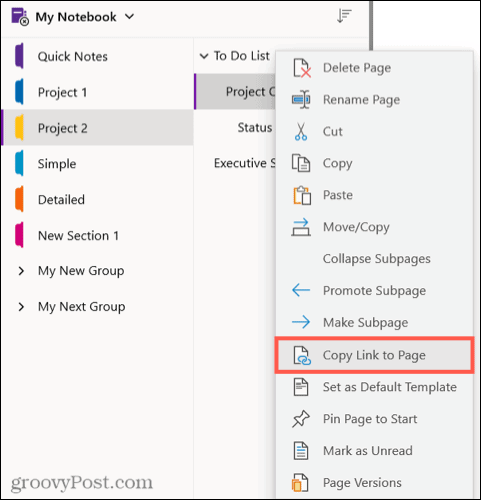 Kopirajte povezavo do strani v OneNote za Windows 10