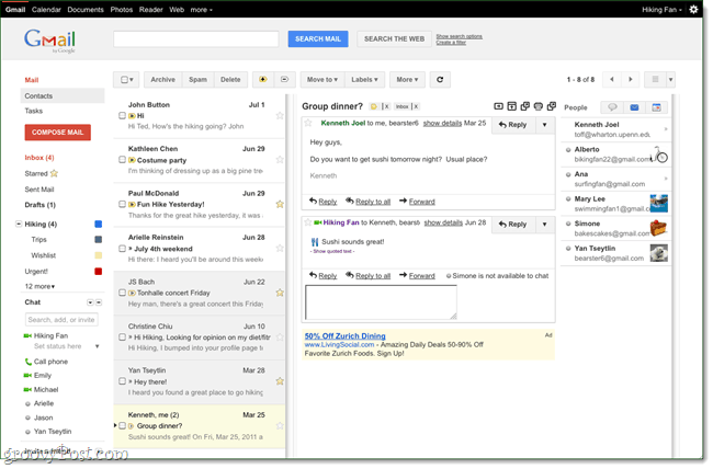Gmail Labs: Novo podokno za branje, tako kot Outlook
