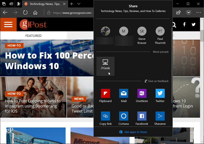 Windows 10 Microsoft Edge v bližini skupne rabe