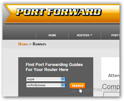 iskanje usmerjevalnika na portalu portforward.com