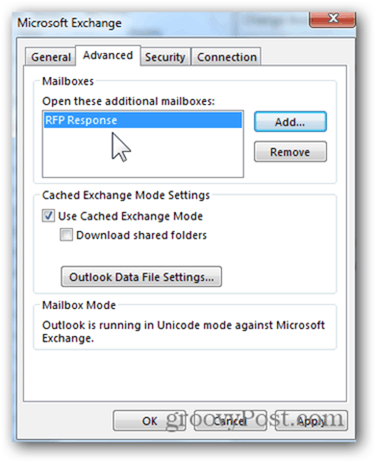 Dodajanje nabiralnika Outlook 2013 - Kliknite V redu, da shranite