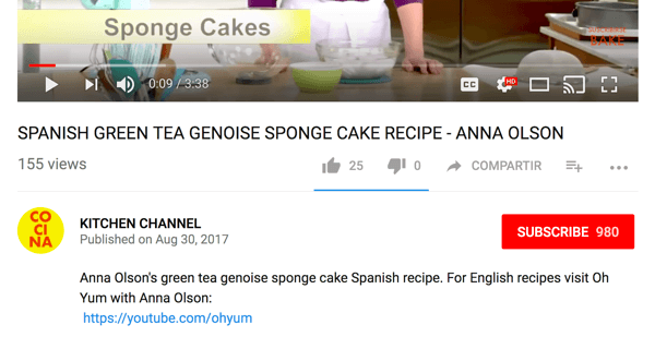 Cocina usmerja angleško govoreče občinstvo na drug kuharski kanal v YouTubu.