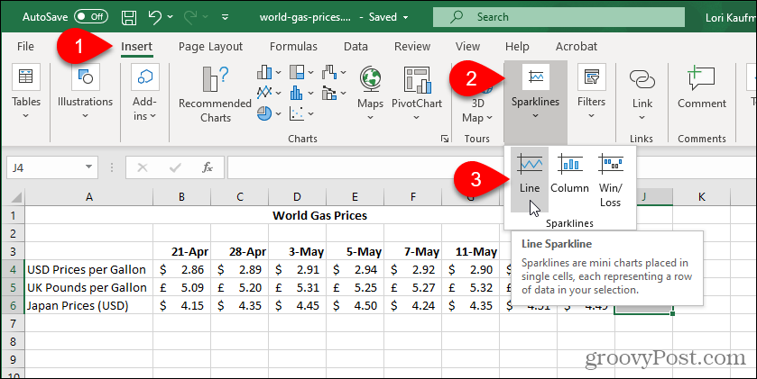 Izberite Excel Sparkline Type