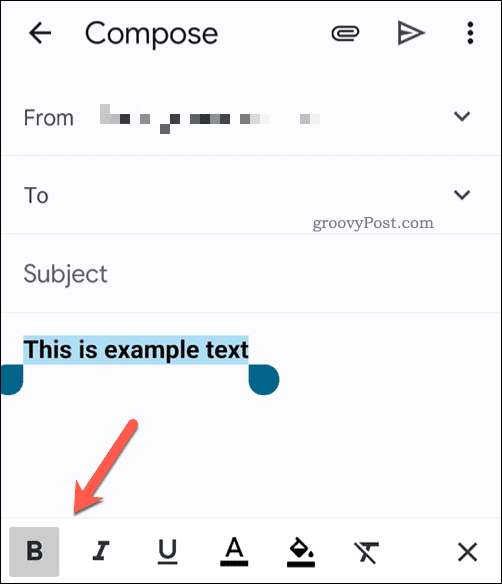 Orodna vrstica za oblikovanje besedila v aplikaciji Gmail v mobilni napravi