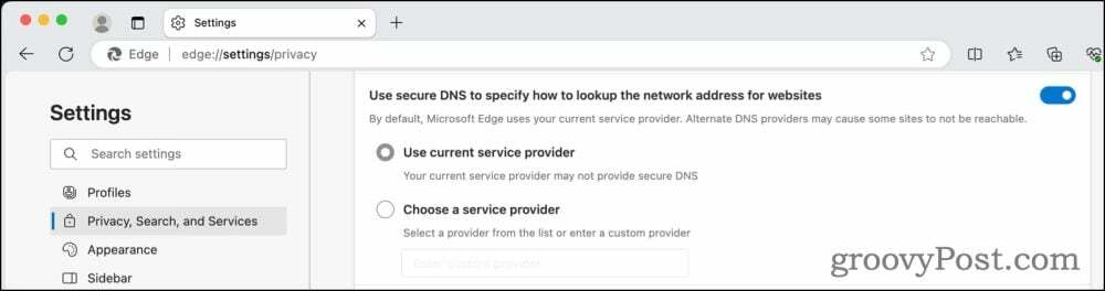 Šifrirane nastavitve DNS v Microsoft Edge