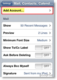 Apple iPhone in iPod Touch Dodaj račun za pošto