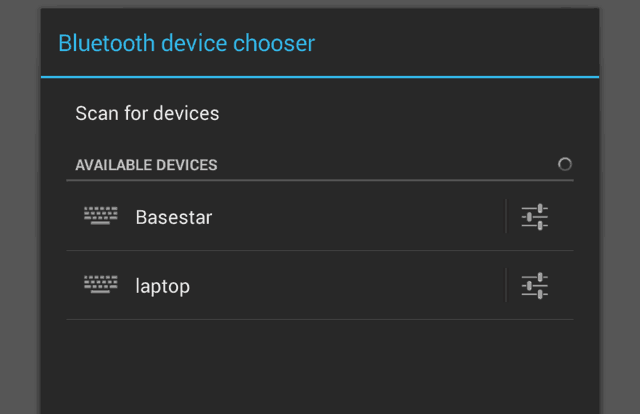 Izbira naprave Android Bluetooth