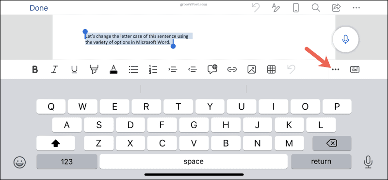 Možnosti pisave v Wordu na iPhoneu