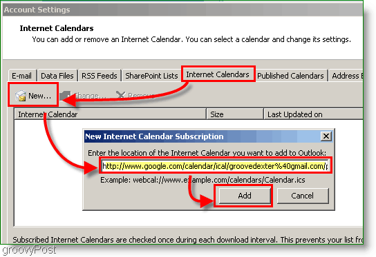 Zaslon koledarja programa Outlook 2007 - Dodajte internetni koledar