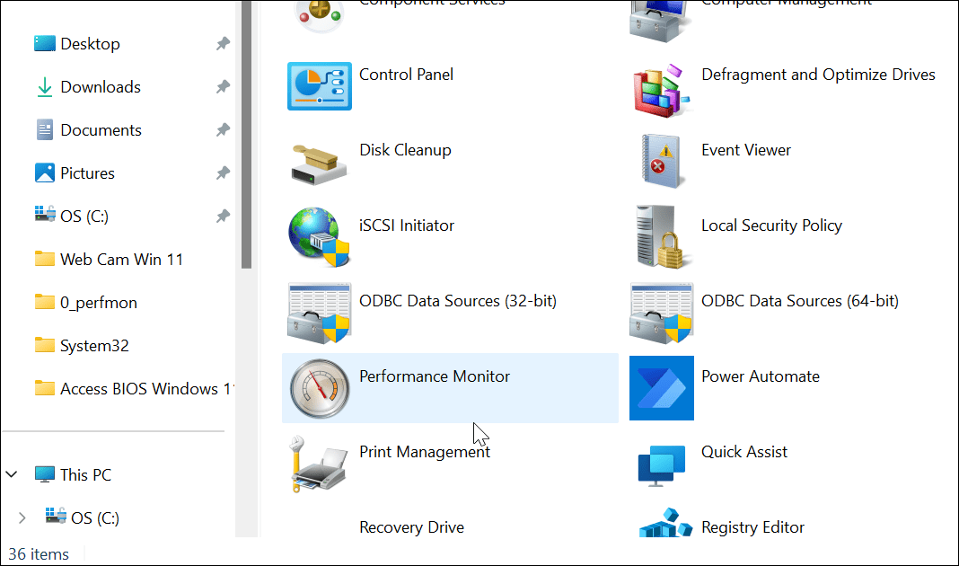 Performance Monitor v sistemu Windows 11