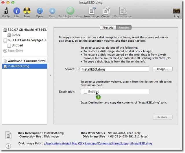 Apple OS X Lion: Kako ustvariti podobo zagonskega diska
