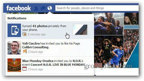 Facebook obvestilo o sinhronizaciji fotografij