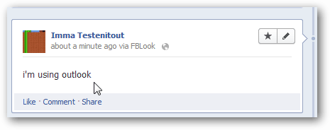 facebook status posodobljen s pomočjo Outlooka