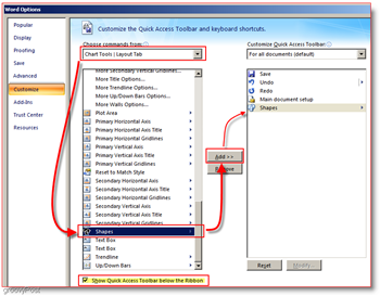 Microsoft Word 2007 Dodajte oblike v hitro vrstico