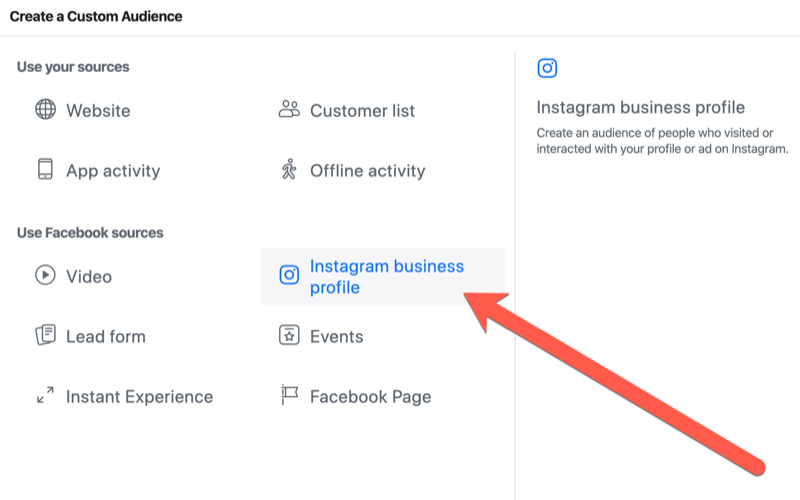 koraki za ustvarjanje ciljne skupine po meri za sodelovanje v poslovnem profilu Instagram za ciljanje na dogodke v živo