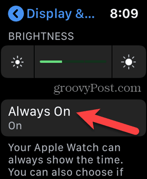 V nastavitvah Apple Watch tapnite Always On