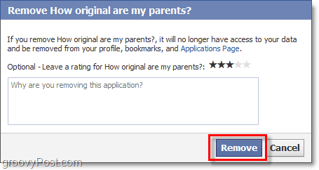 odstranite potrditev za facebook aplikacije