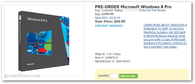 Kupite Windows 8 Pro za $ 40 pri Amazonu (DVD-ROM, 69,99 USD plus 30 USD Amazon Credit)