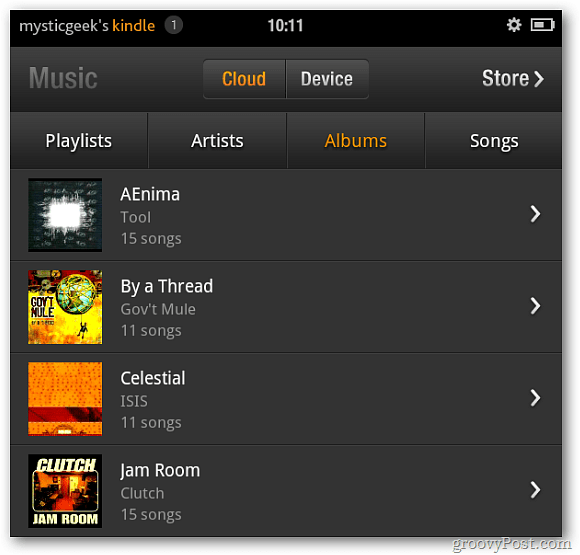 Kindle Fire Music iz Cloud Playerja