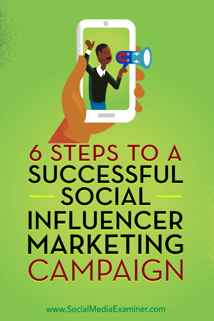 6 korakov do uspešne marketinške kampanje družbe Social Influencer, ki jo je opravila Juliet Carnoy v programu Social Media Examiner.