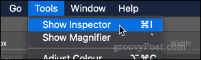 Pokaži možnost Inspector v aplikaciji za predogled macOS