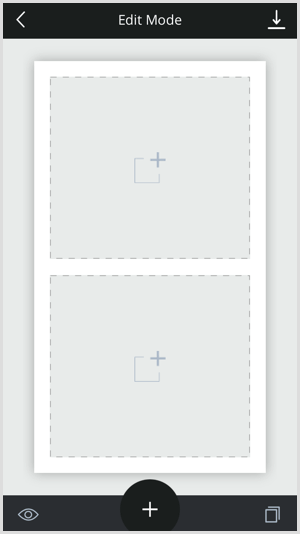 Če želite dodati vsebino, tapnite ikono + v predlogi za razvijanje.