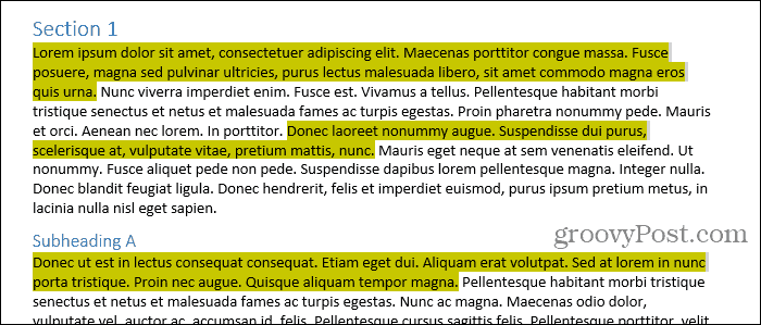 Označeno besedilo, izbrano v Wordu