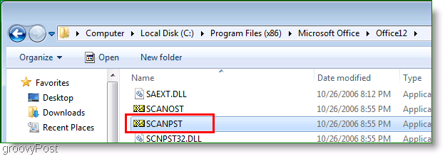 Posnetek zaslona - Outlook 2007 ScanPST