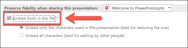 Vdelajte možnost pisave v PowerPoint