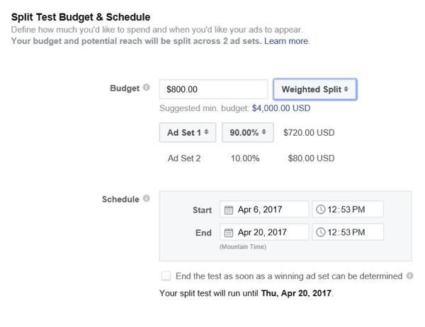 Facebook vam omogoča nadzor nad tem, koliko proračuna dodeliti posameznemu naboru oglasov.