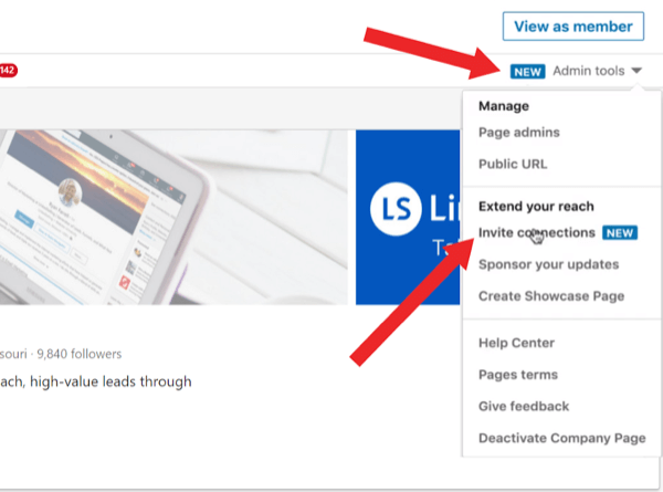 Povabite povezave, naj spremljajo vašo stran LinkedIn, 1. korak.