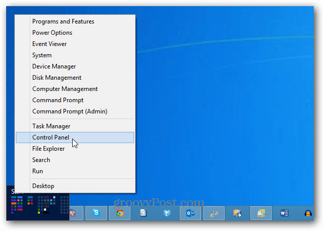 Nadzorna plošča Windows 8 Meni za napajanje
