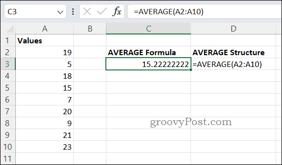 Primer formule AVERAGE v Excelu