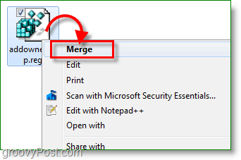 Posnetek zaslona sistema Windows 7 - združite popravek ključa registra