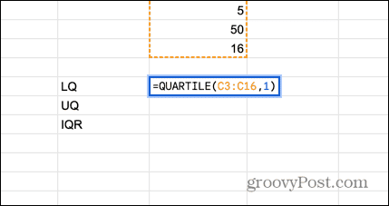 formula spodnjega kvartila google sheets