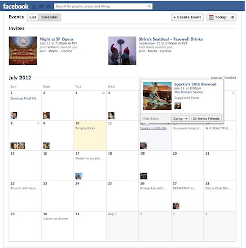 pogled koledarja dogodkov na facebooku