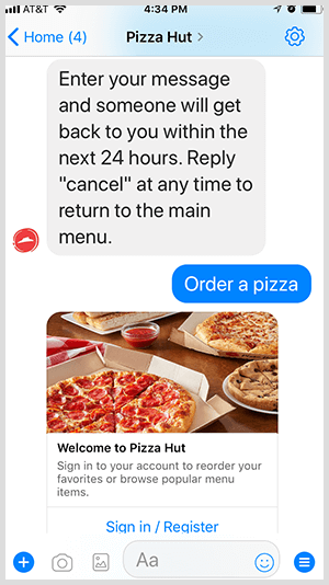 Pizza Hut avtomatizira naročanje pice prek Messenger bota.