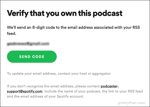 pošlji potrditveno kodo za podcast spotify
