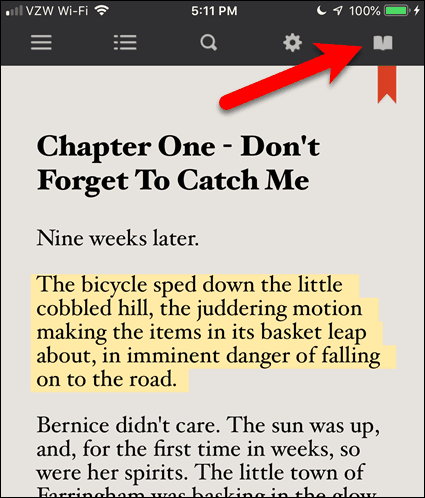 Tapnite ikono odprte knjige v e-knjigi v BookFusion-u za iOS