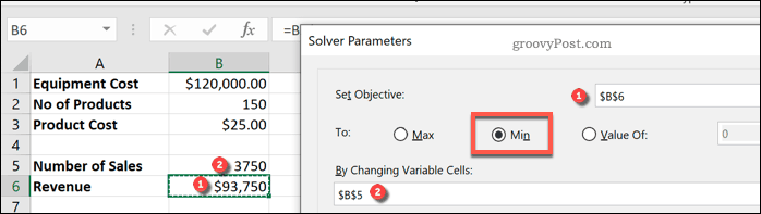 Nastavitev spremenljivk Excel Solver