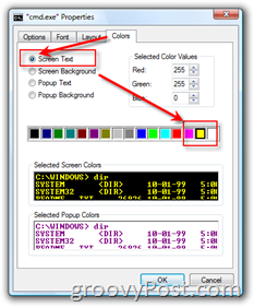 Prilagodite velikost in barvo v oknu ukaznega poziva Windows
