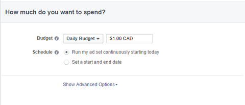 proračunske možnosti za facebook oglase