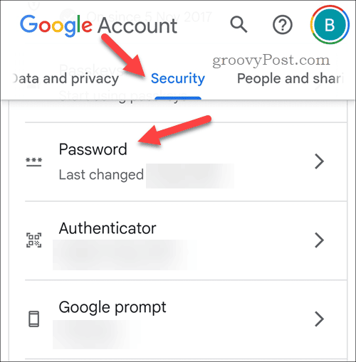 Odprite nastavitve gesla za Google Račun