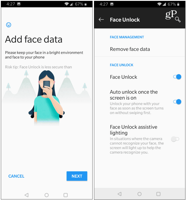 Podatki za odklepanje obraza OnePlus 6T