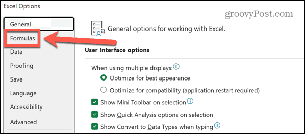 nastavitve formul excel