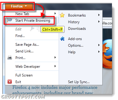 Začnite zasebno brskanje v Firefoxu 4